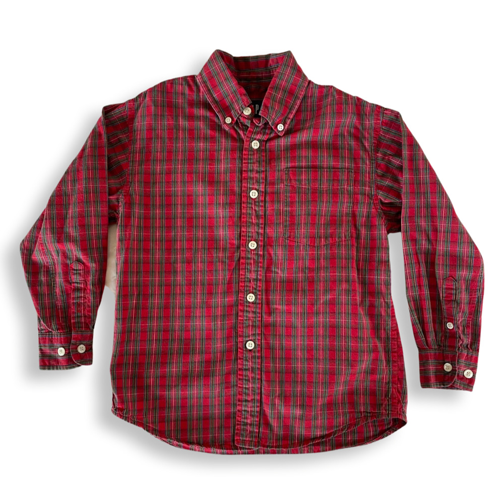 Gap Kids Red & Green Plaid Shirt - Boys 5-6